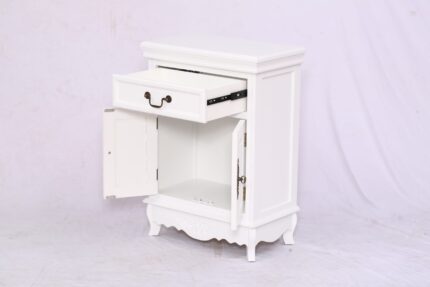 Velador moderno de MDF lacado línea plana con puerta y cajón
