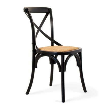 Silla Crossback Negra con Asiento de Mimbre