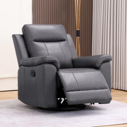 Sillón Berger de Cuero Gris de 1 Cuerpo