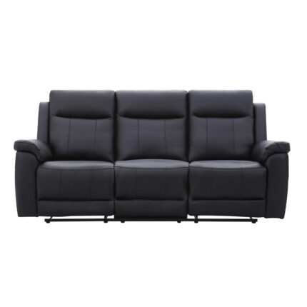 Sillón Berger de Cuero Negro de 3 Cuerpos