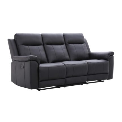 Sillón Berger de Cuero Negro de 3 Cuerpos